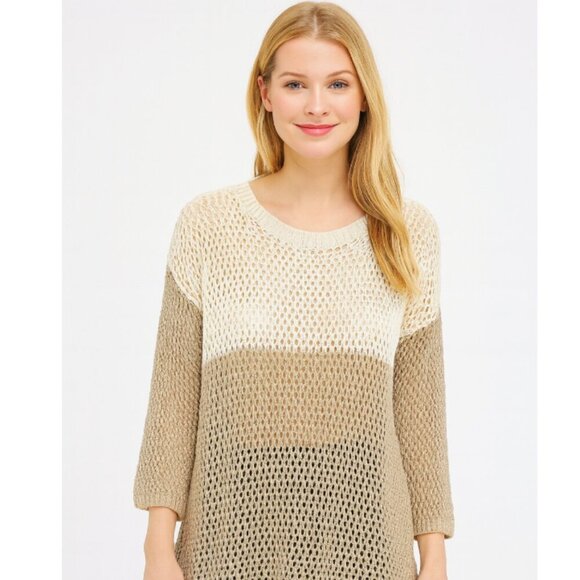 Blue Saks Fifth Avenue Sweater Women's Size Small Colorblock Linen Open Knit - Picture 1 of 5